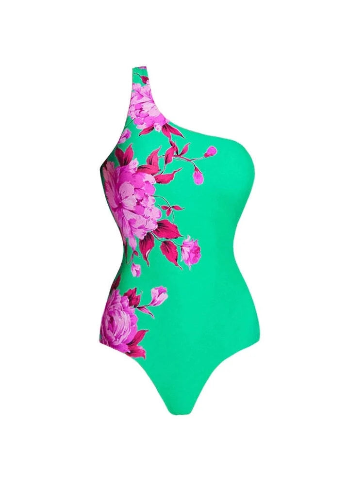 One-Shoulder Printed Monokini Set, view 5 - Elena Harper