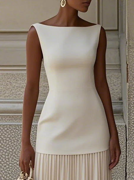 SLEEVELESS PLEATED LONG DRESS FOR WOMEN
