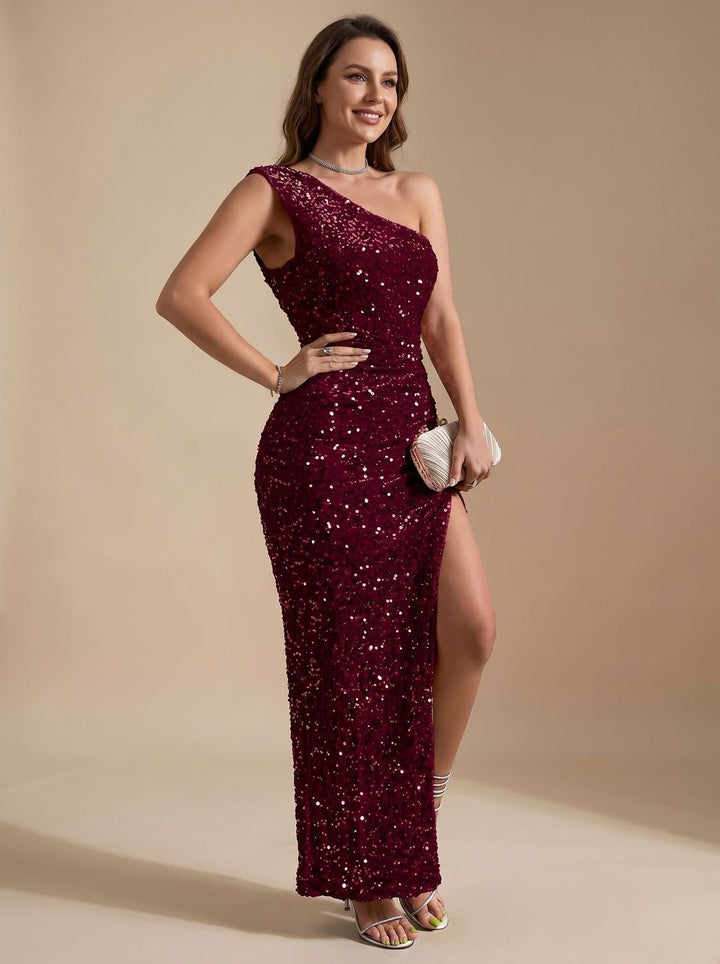 Isabella | Glamorous Maxi Party Dress with Sequins and One-Shoulder Design