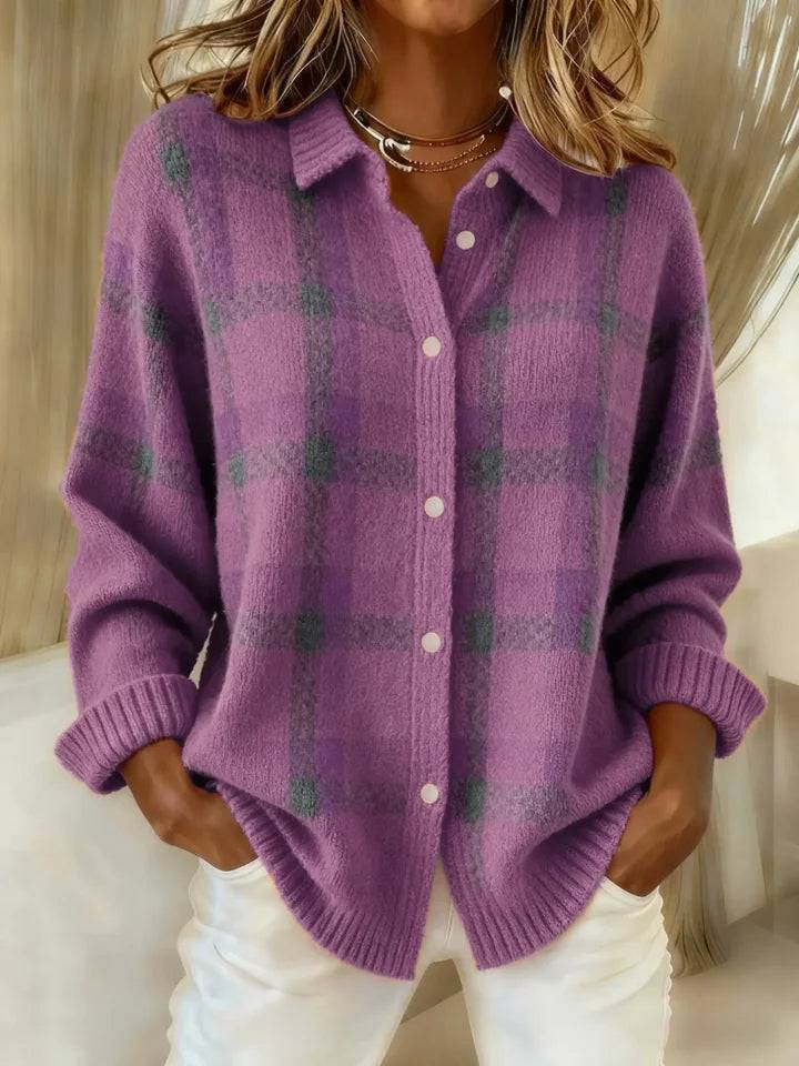 Emma & Rose Manhattan Cait™ buttoned soft colorful shirt with vibrant patterns and a relaxed fit, shown on a hanger.