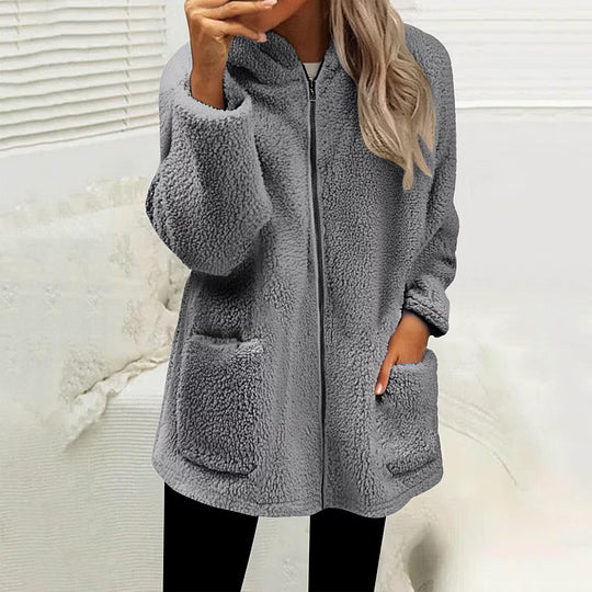 Women's Zip-Up Fleece Jacket with High Collar and Pockets