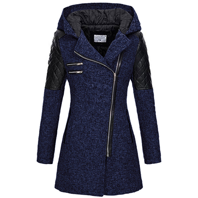 ASYMMETRICAL HOODIE COAT WITH ZIPPER FOR WOMEN