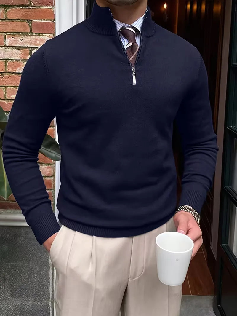 Thomas - Elegant Zip Mock Neck Sweater