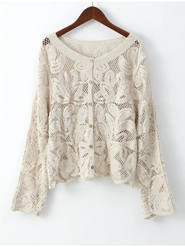 Women's Airy Crocheted Cardigan – Elegant & Relaxed Style