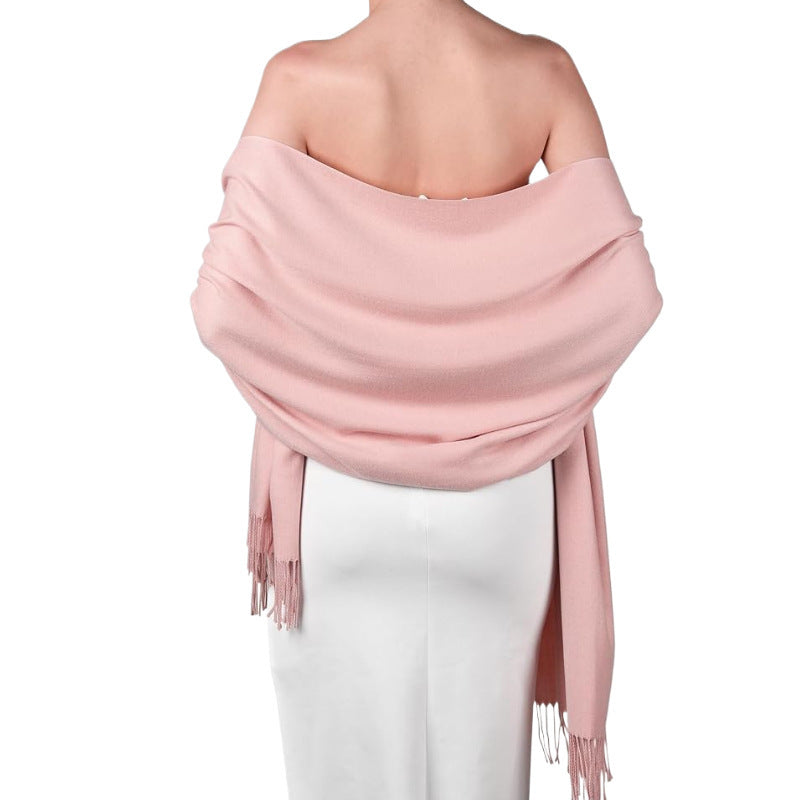Solid Wool Scarf with Fringes for Women