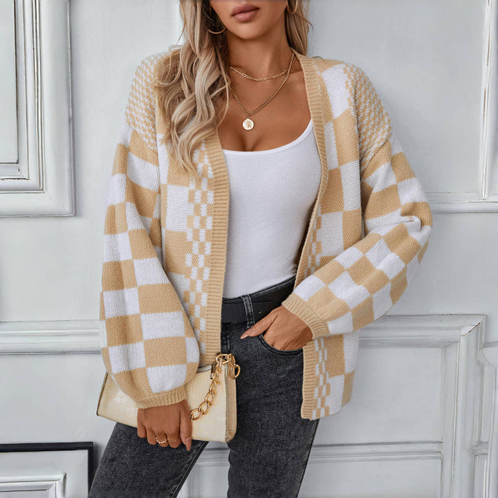 Casual Knitted Plaid Cardigan