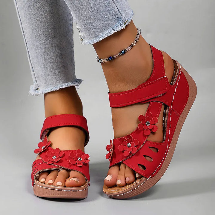 Ambella Comfortable Floral Sandals with Wedge Heel - Elena Harper