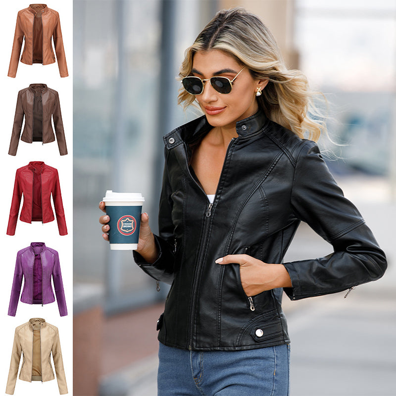 Biker jacket with stand-up collar, view 4 - Elena Harper