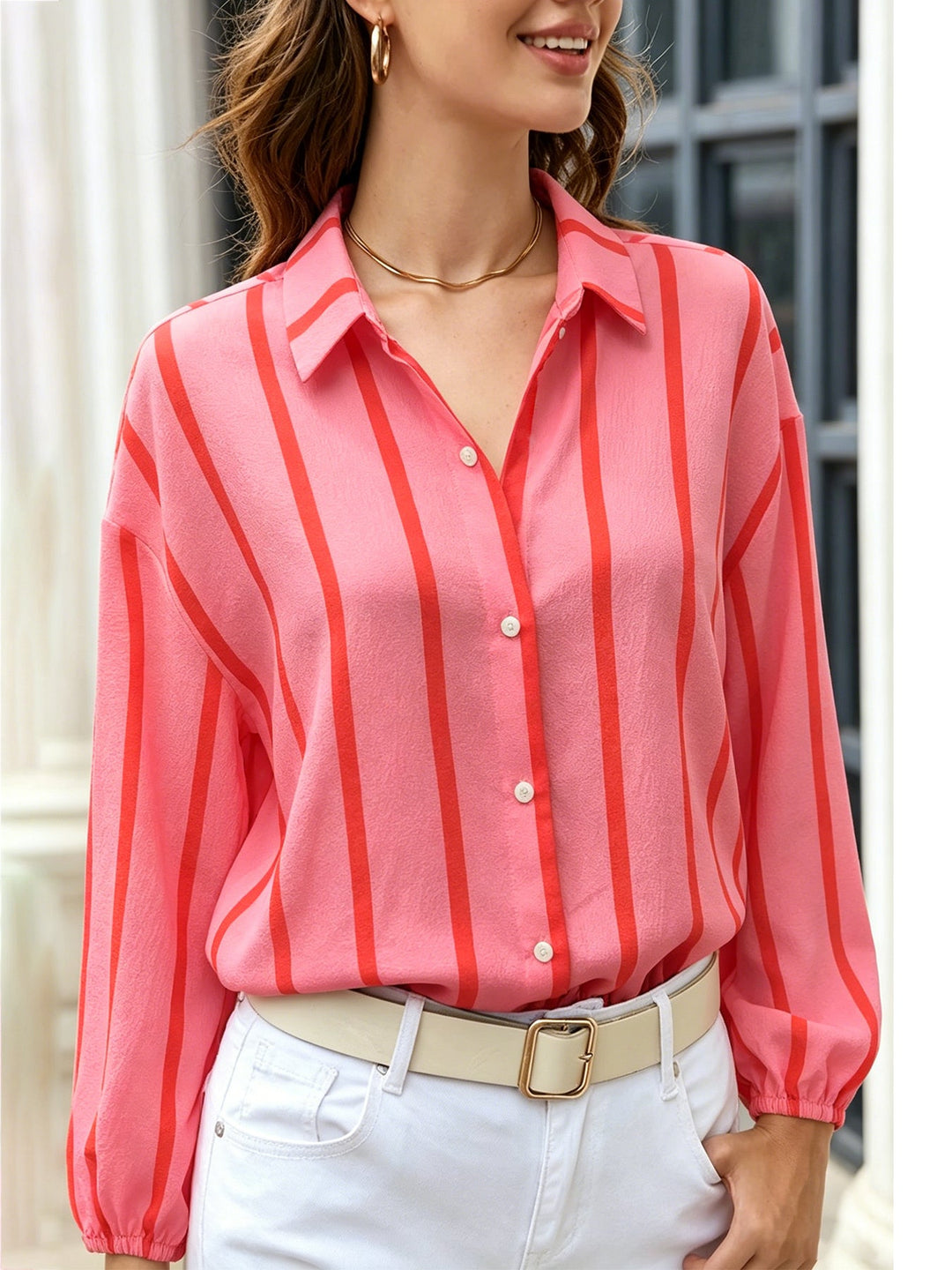 Striped Women's Blouse with Puff Sleeves - Light and Feminine