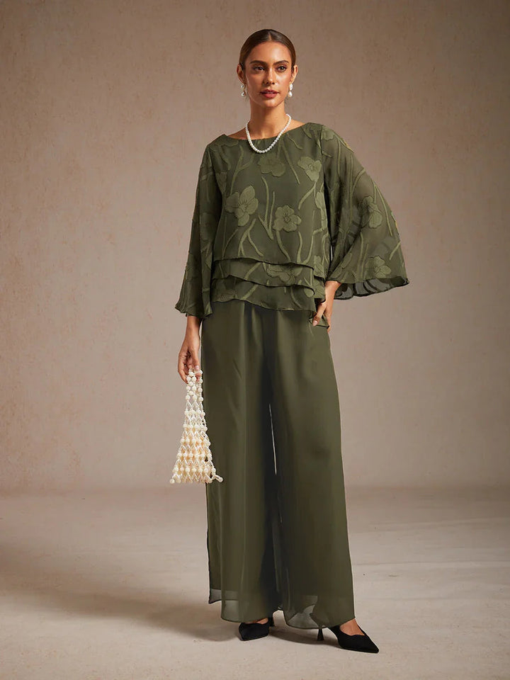 Graciana | Chiffon Trousers with Straight Leg and Slit