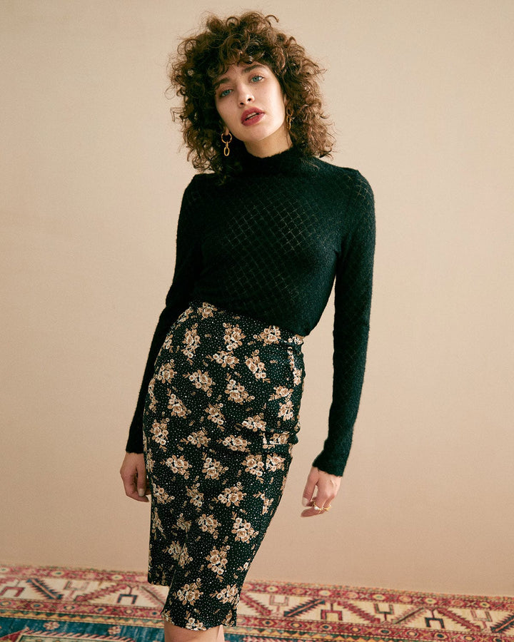 Transparent Women's Sweater with High Neck and Lace Details