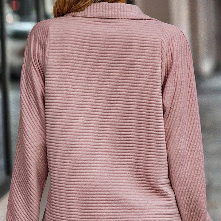 Women's High Neck Zip Pullover Sweatshirt with Long Striped Sleeves