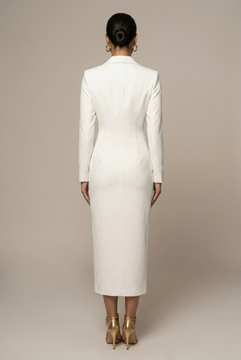 Women's Single-Breasted Blazer Midi Dress with Notch Lapel