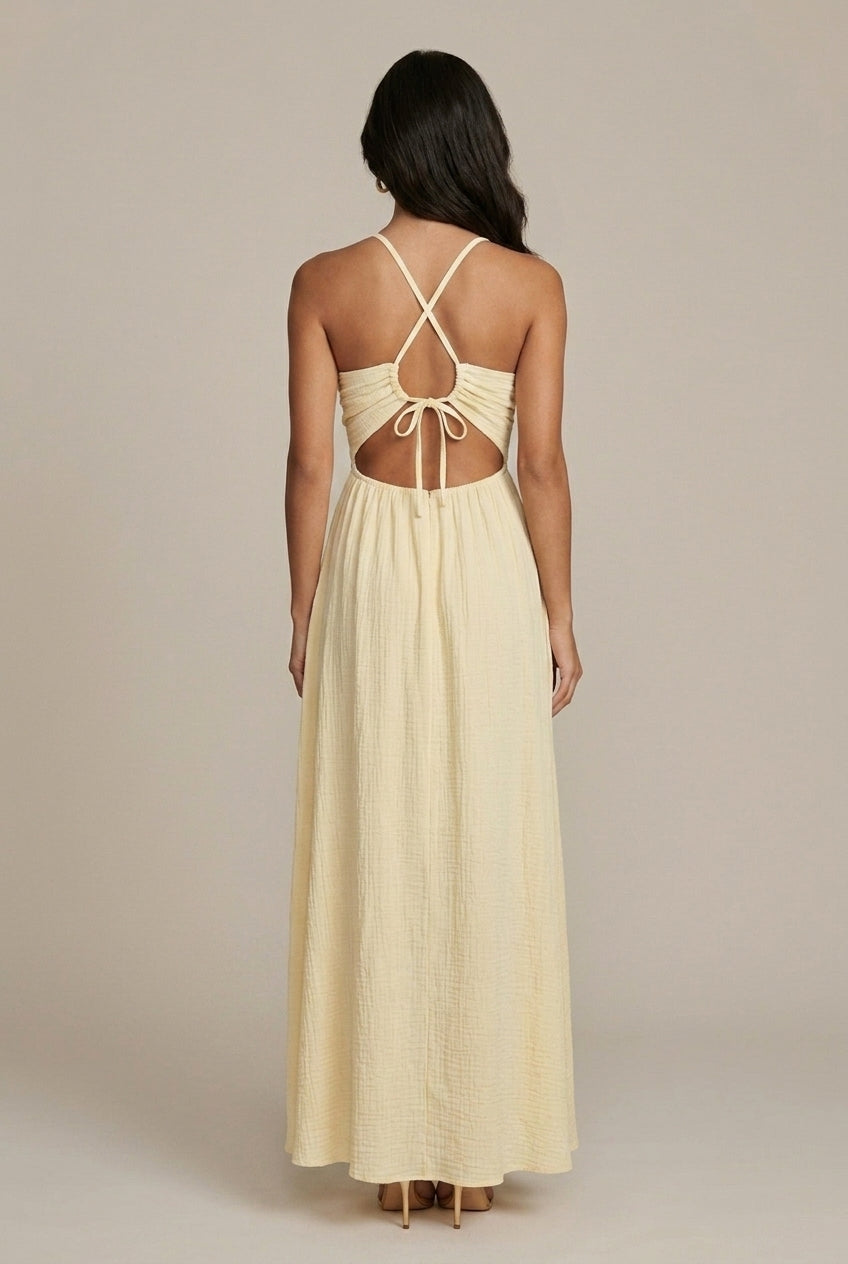 Women's Halter Midi Dress with Cutout and High Split
