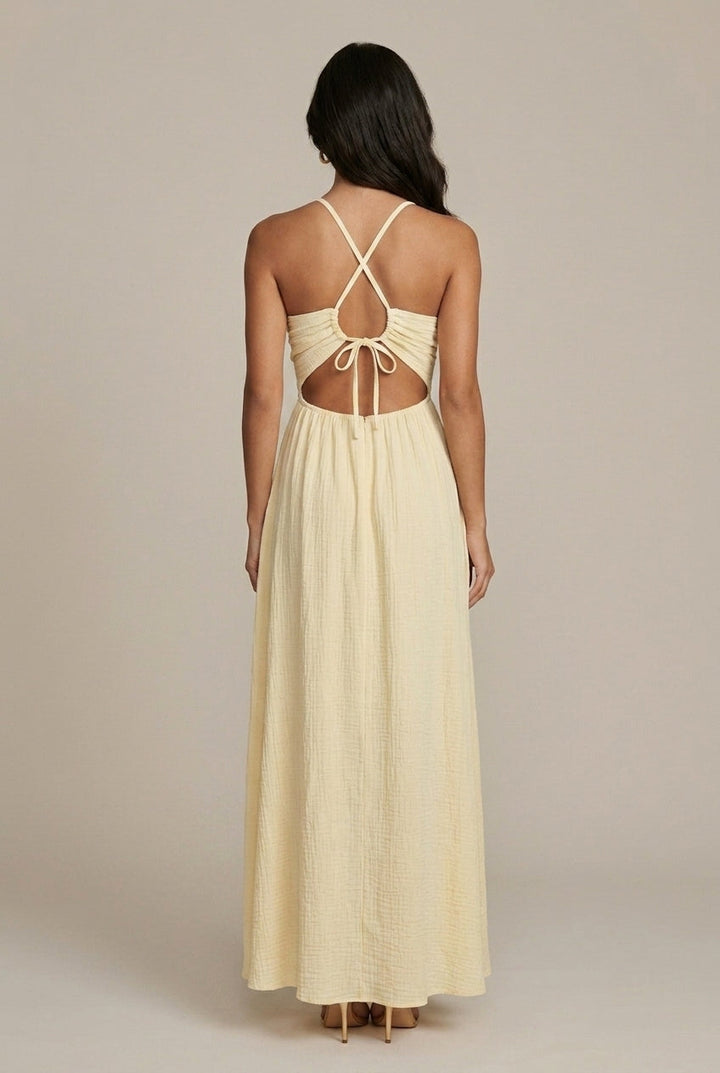 Women's Halter Midi Dress with Cutout and High Split