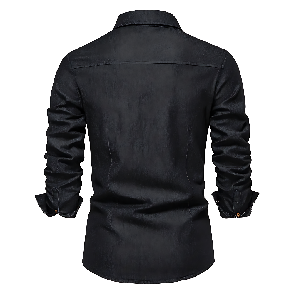 Men's Slim Fit Denim Shirt – Classic Long Sleeve Cotton Blend Style