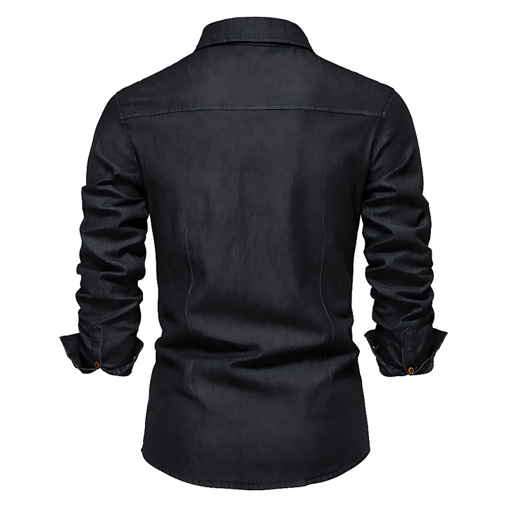 Men's Slim Fit Denim Shirt – Classic Long Sleeve Cotton Blend Style