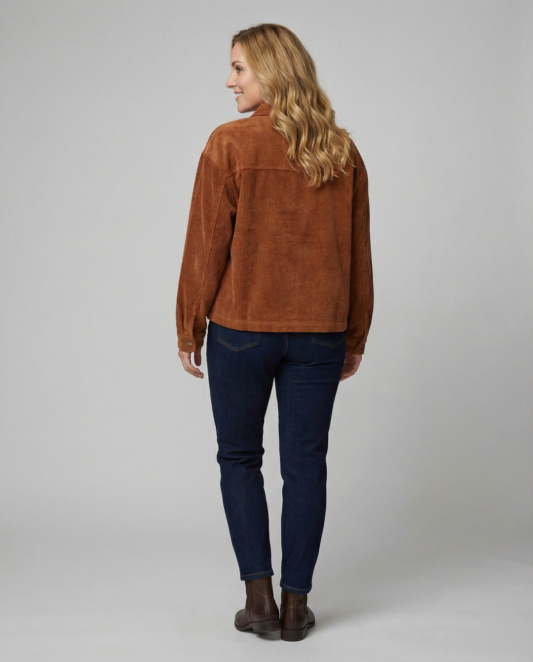 Women's Cotton Cord Jacket with Pockets and Button Closure EB