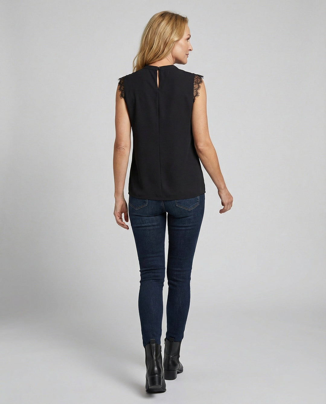 Sleeveless Lace Blouse for Women with Round Neckline