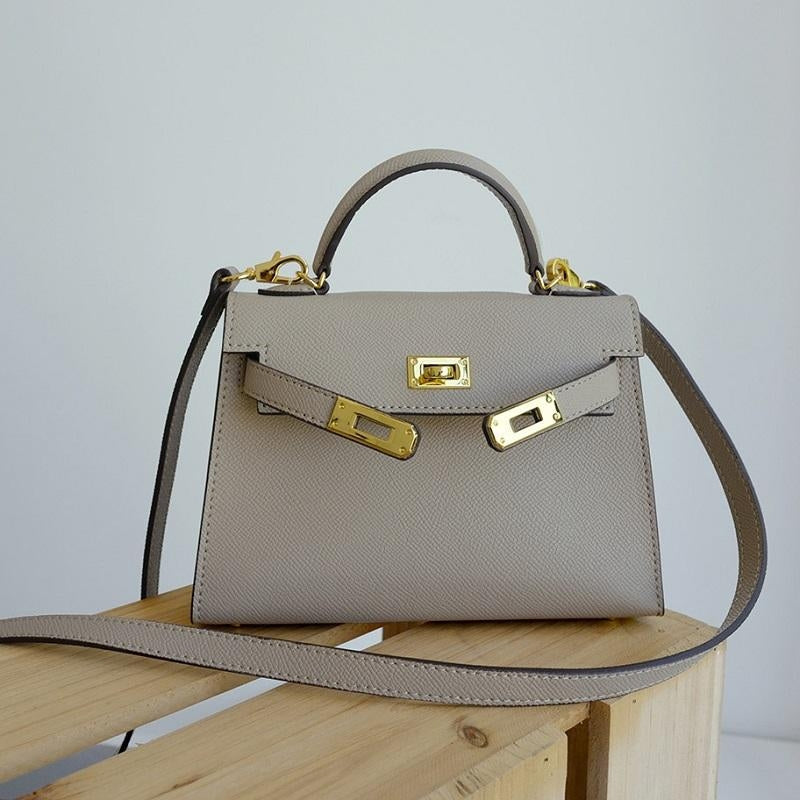 Women's Structured Top Handle Handbag with Gold Lock