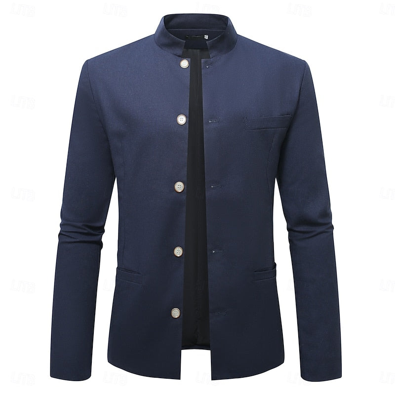 Edmund Men's Stand-Collar Button Jacket in Four Clean Shades - Elena Harper