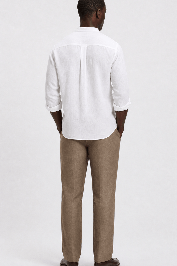 Band Collar Shirt Men Linen Casual Summer