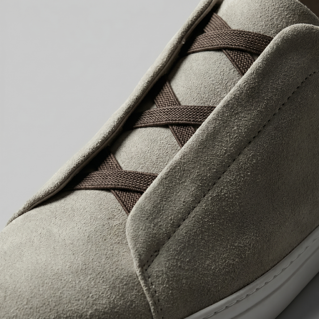 Men's Suede Sneakers with Elastic Laces