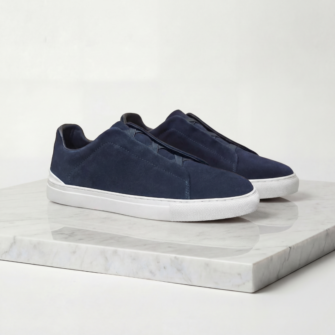 Men's Suede Sneakers with Elastic Laces