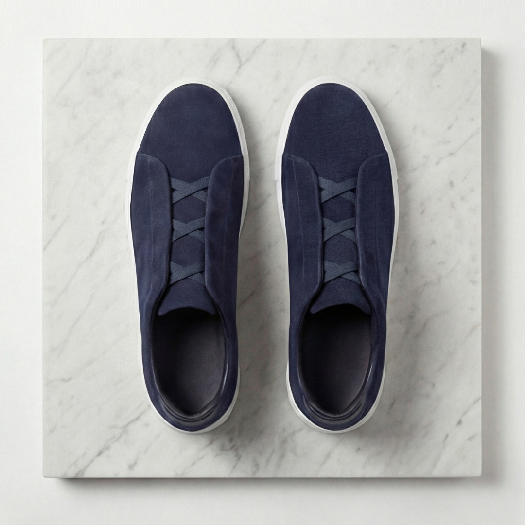 Men's Suede Sneakers with Elastic Laces