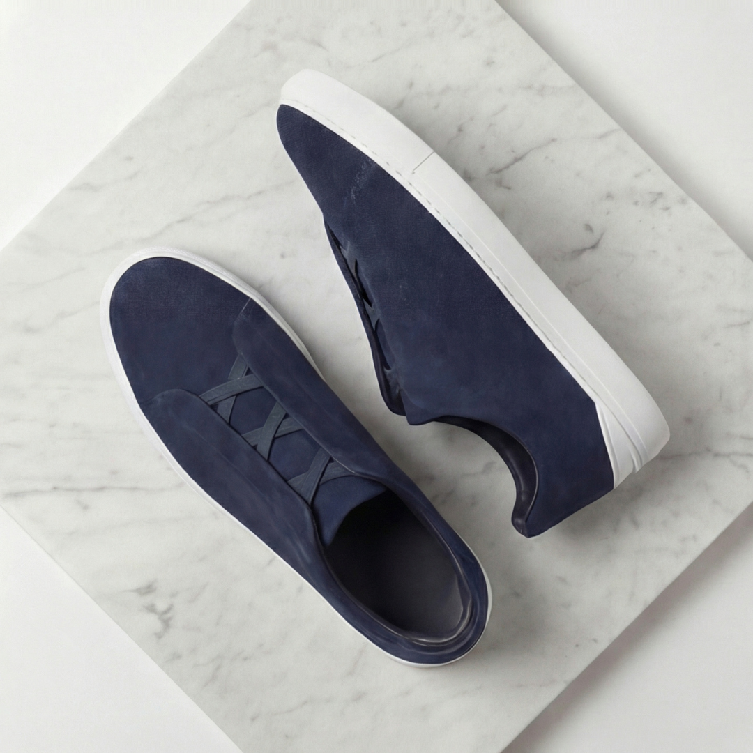 Men's Suede Sneakers with Elastic Laces