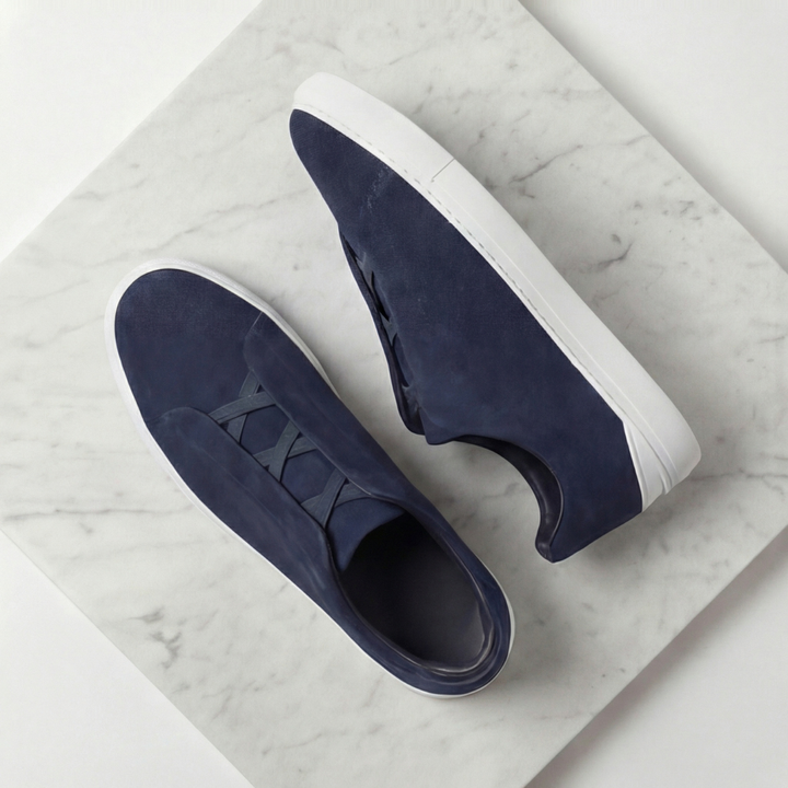 Men's Suede Sneakers with Elastic Laces