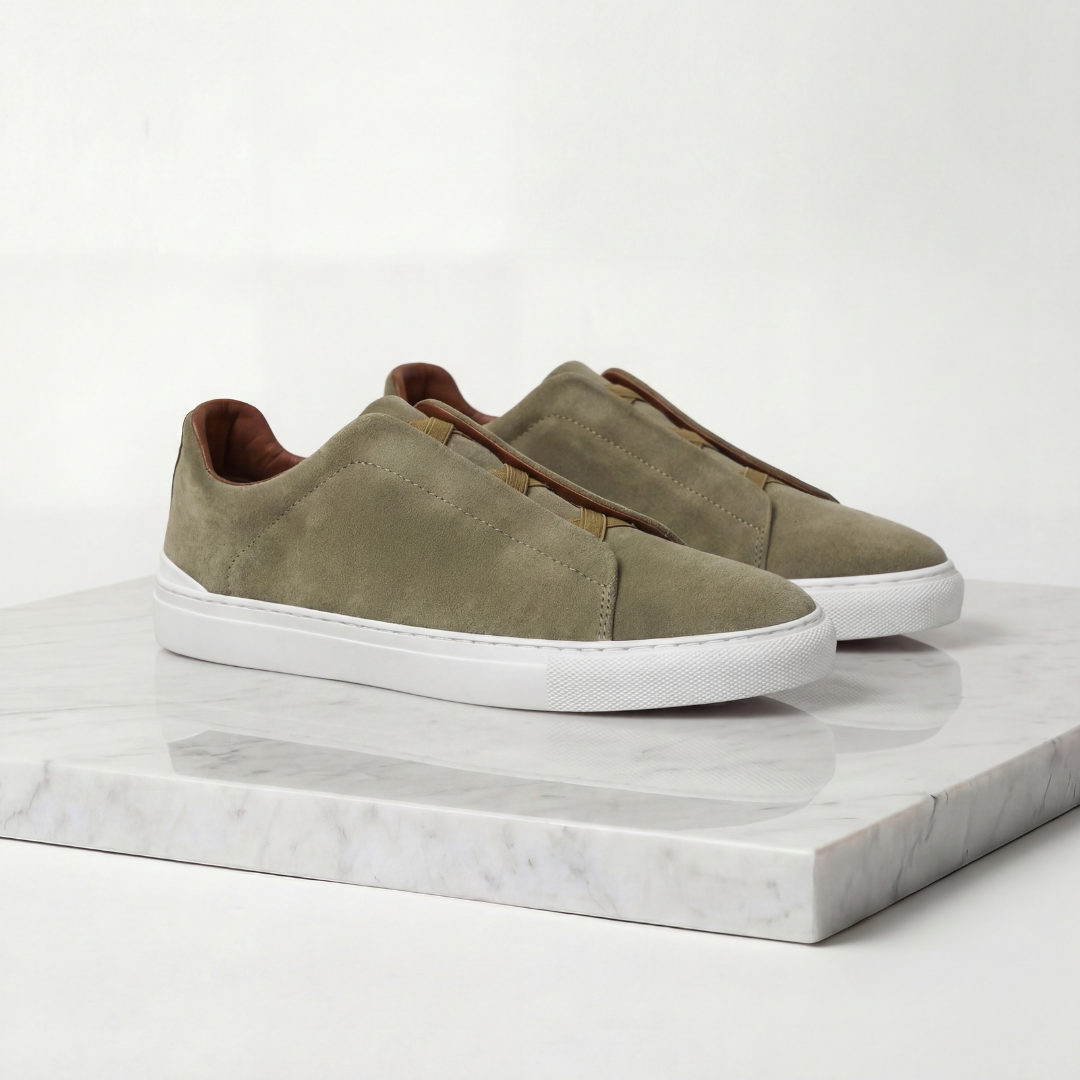 Men's Suede Sneakers with Elastic Laces