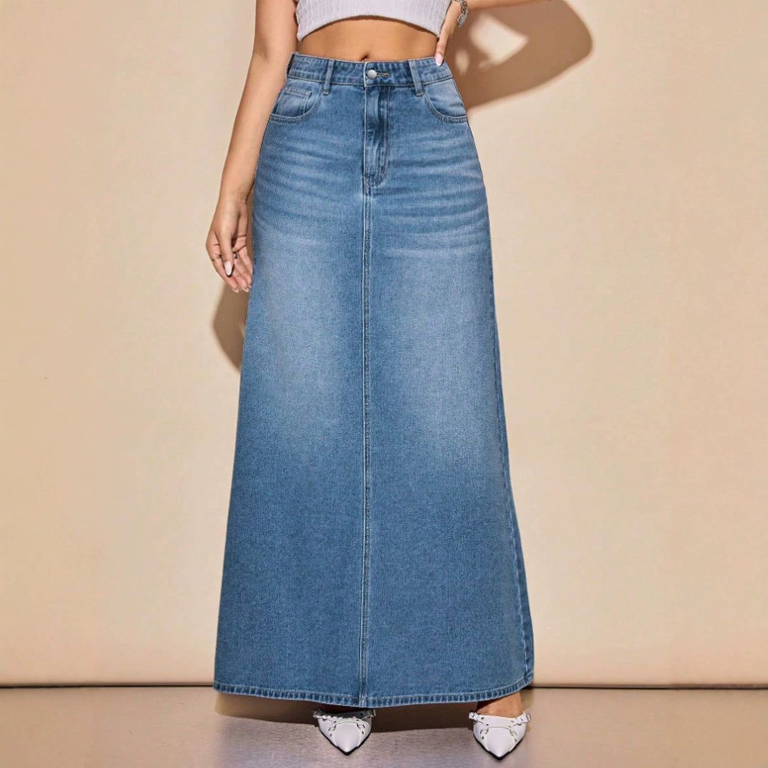 Women's Light Wash Denim Long Skirt - Casual and Versatile