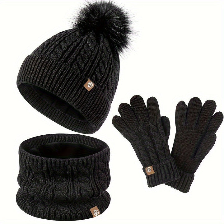 3-piece Winter Set for Women with Hat, Scarf, and Gloves