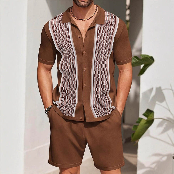 Men's Complete Two-Piece Set with Perforated Polo and Coordinated Shorts