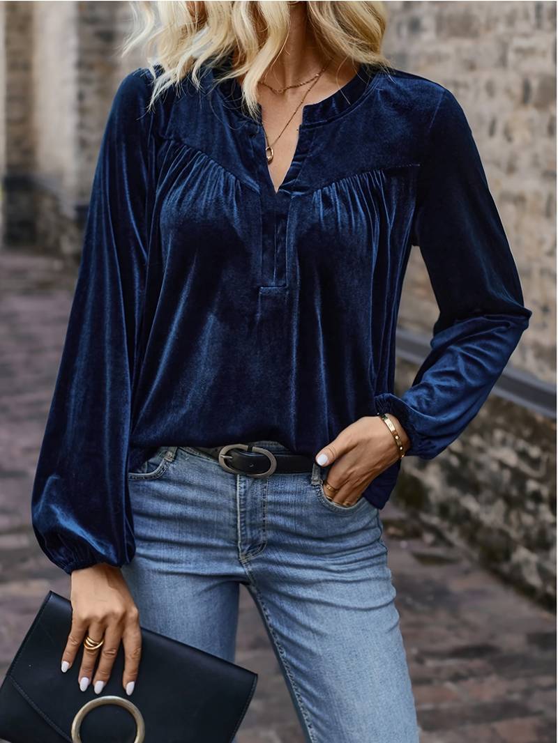 Lihi Comfortable Long Sleeve Top with V-Neck - Elena Harper