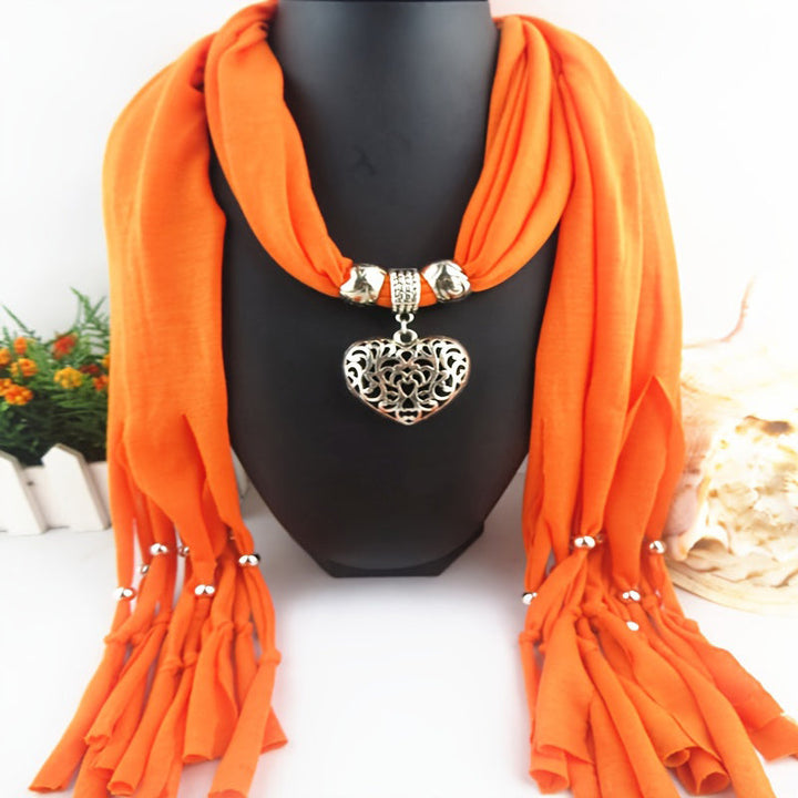 Scarf with Vintage Heart Pendant