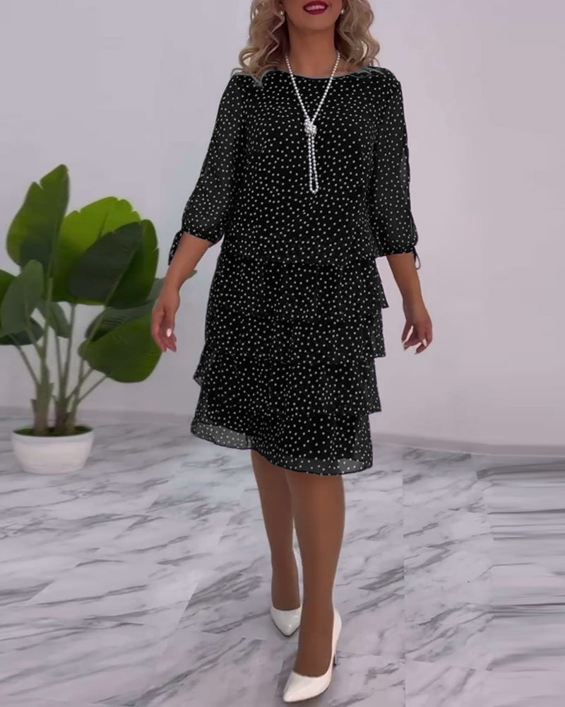 Women's Polka Dot Dress with Elegant Split Sleeves, view 7 - Elena Harper