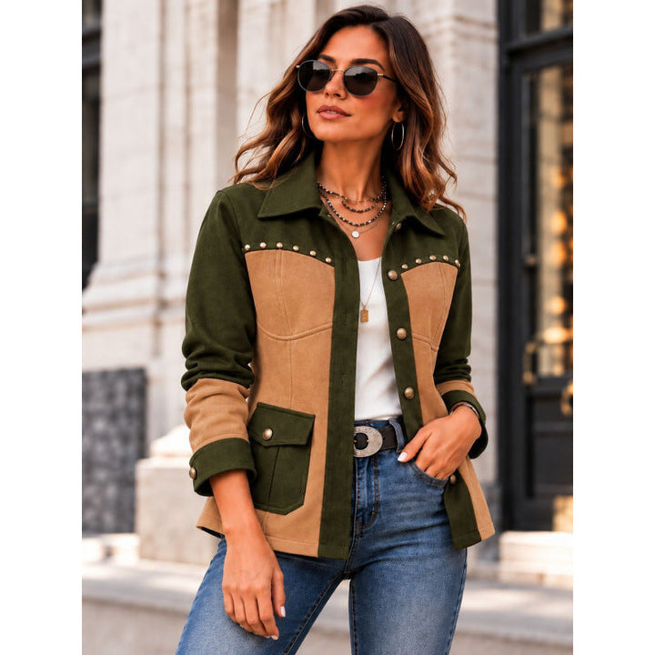 Women's Color-Block Retro Jacket Casual and Warm, view 4 - Elena Harper