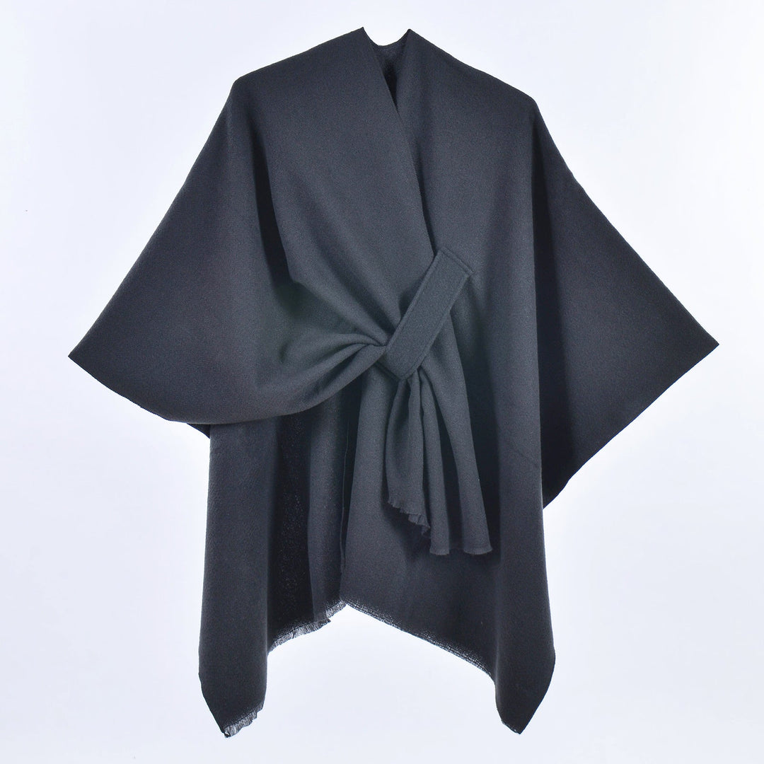 Women's Solid Color Poncho - Minimalist and Elegant