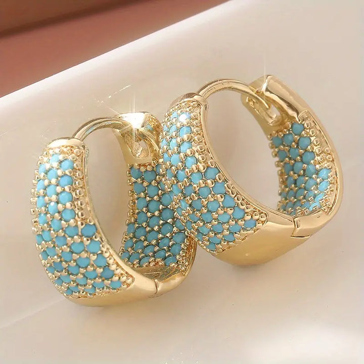 Turquoise Beaded Hoop Earrings with Gold Finish, view 3 - Elena Harper