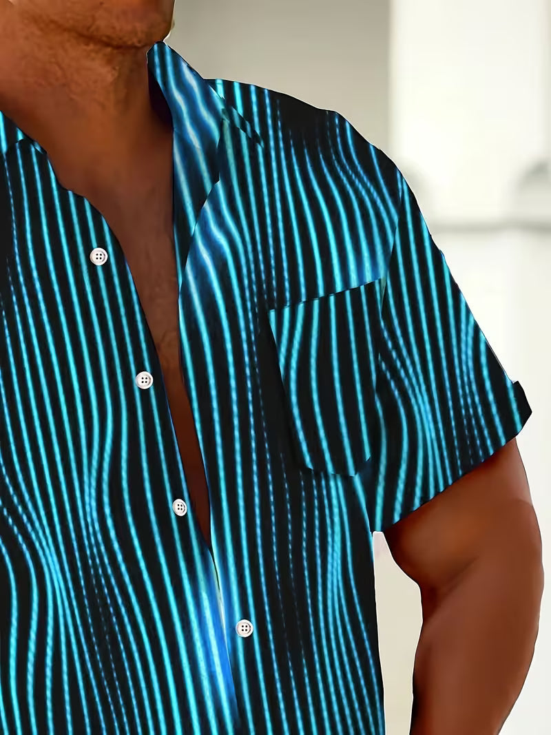 Ludwig Casual Shirt with Artistic Stripe Prints, view 3 - Elena Harper