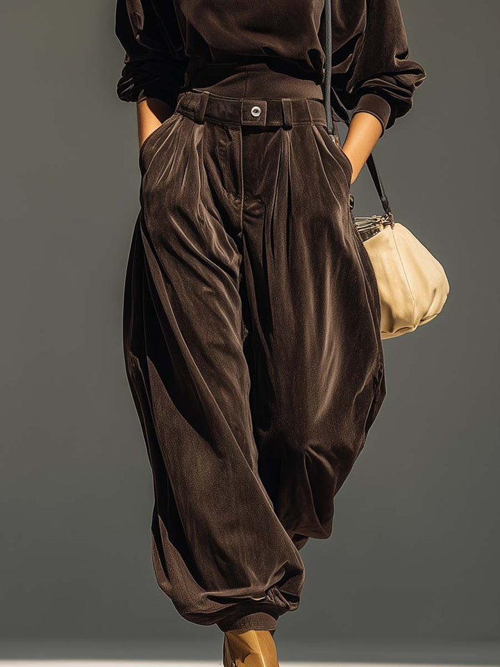 Women's Retro Hoodie Set with Wide Pants and Belt