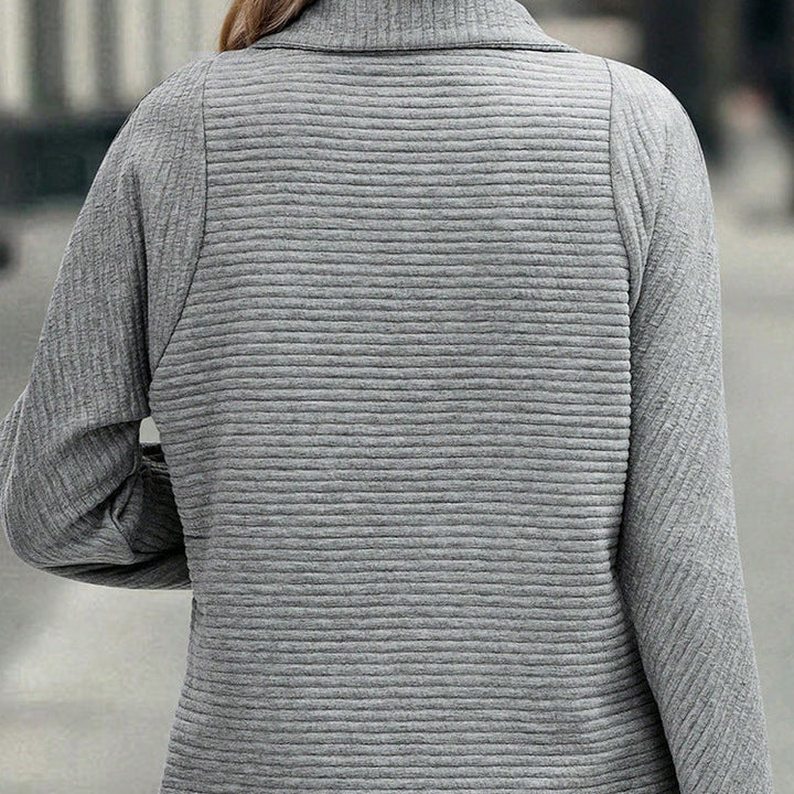 Women's High Neck Zip Pullover Sweatshirt with Long Striped Sleeves
