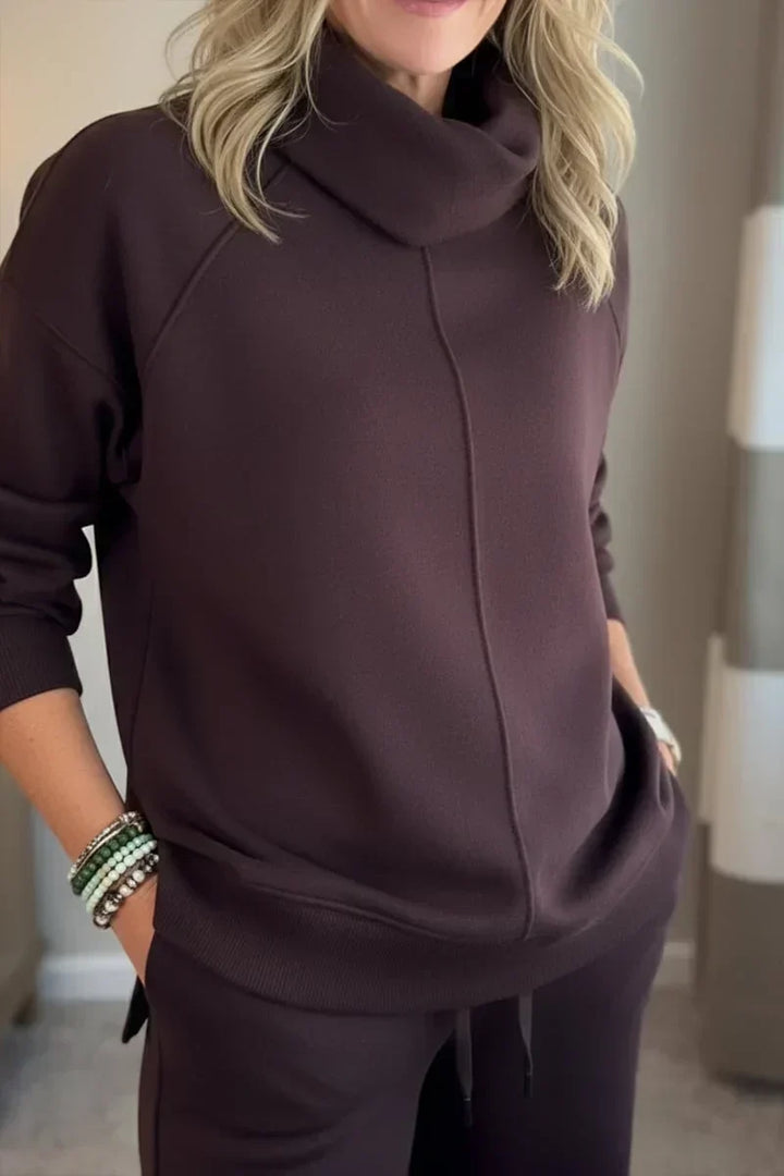Aivra | Women's Turtleneck Long Sleeve Wide Leg Two-Piece Set with Pockets