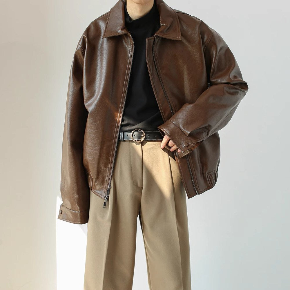 Short Leather Jacket with Zipper for Men - Emar
