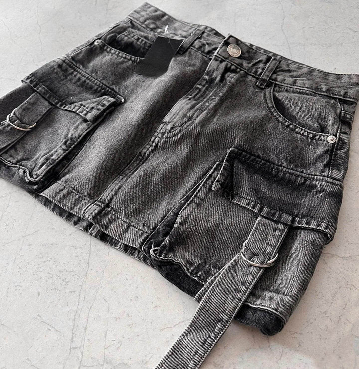 Women's Multi-Pocket Denim A-Line Mini Skirt, view 7 - Elena Harper