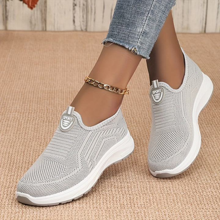 Ladies Slip-On Sneakers with Knitted Upper and Low Sole