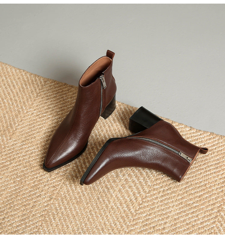 Genuine Leather Ankle Boots with High Heels, view 6 - Elena Harper