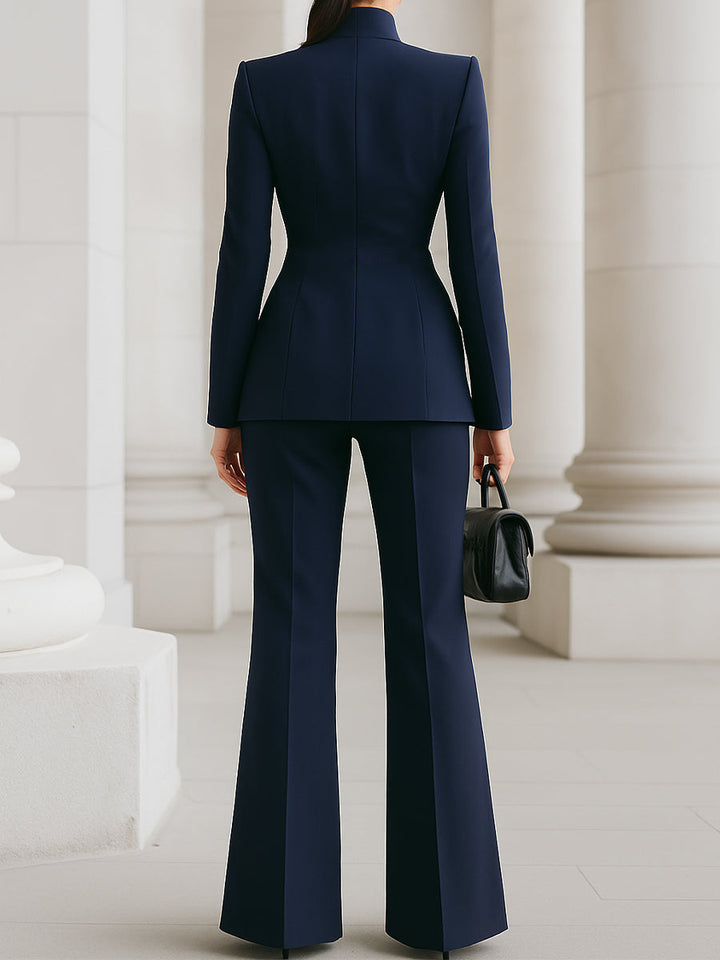Women's Tailored Blazer and Wide Leg Pants Set – Suitable for Work and Formal Occasions